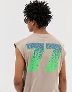 Asos Design Oversized Tank With Neon Number Print - Beige