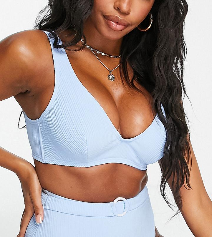 Peek & Beau Fuller Bust Exclusive Crop Bikini Top In Blue Rib-blues