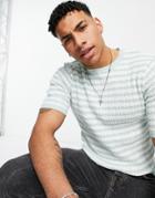 Asos Design Muscle Fit Cable Knit T-shirt In Mint Stripe-green