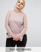 Club L Plus Size High Neck Lace Top - Pink
