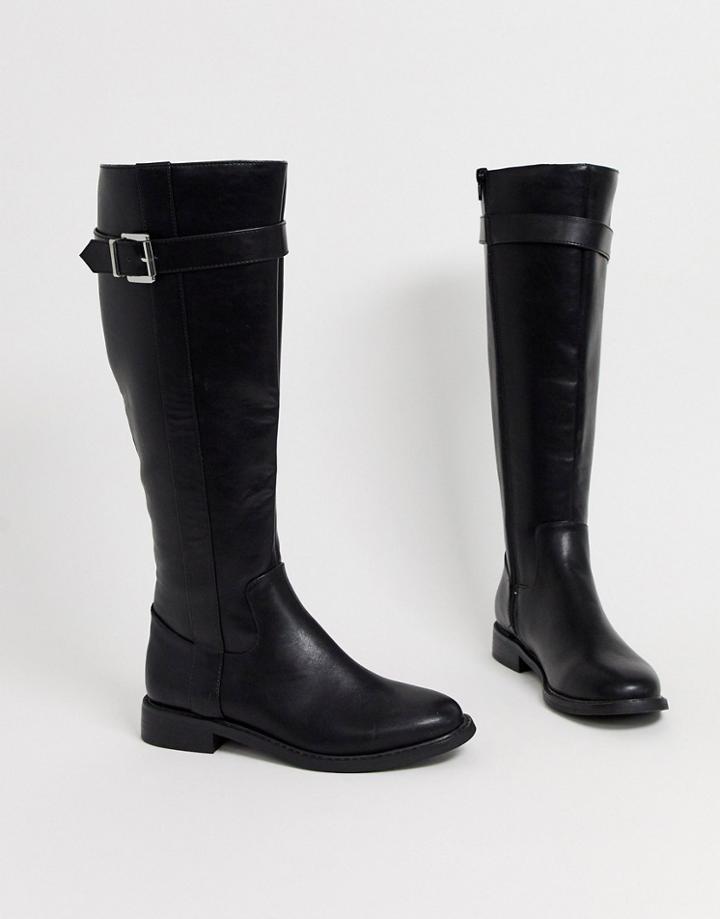 Asos Design Constance Flat Riding Boots In Black