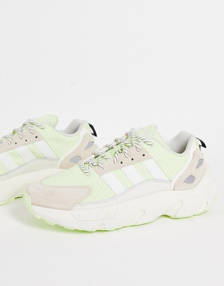 Adidas Originals Zx 22 Boost Sneakers In Green And Off White