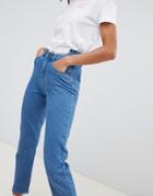 Noisy May Step Waist Pocket Detail Mom Jean - Blue