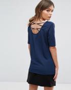 Ichi Lace Back T-shirt - Navy