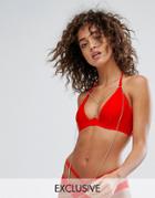 Wolf & Whistle Plunge Bikini Top With Exposed Cradle & Chain A-d Cup - Red