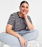 Asos Design Curve Boxy T-shirt In Black And Lilac Stripe-multi