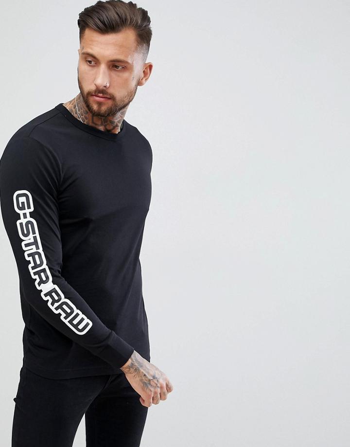G-star Beraw Rodis Logo Long Sleeve Organic Cotton T-shirt In Black - Black