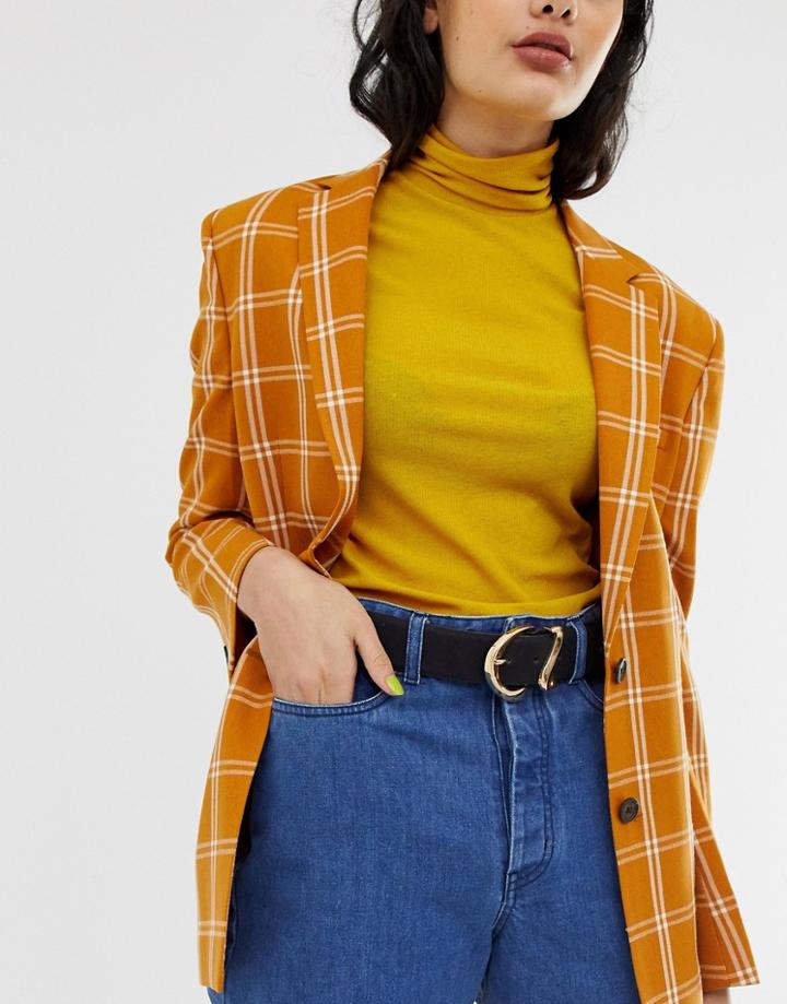 Mango Gold Buckle Detail Belt In Black - Black