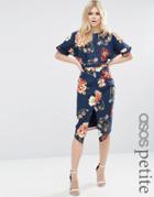 Asos Petite Wiggle Dress In Floral Print - Navy