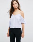 Asos V Neck Cropped Cold Shoulder Cami Top - Heather Blue