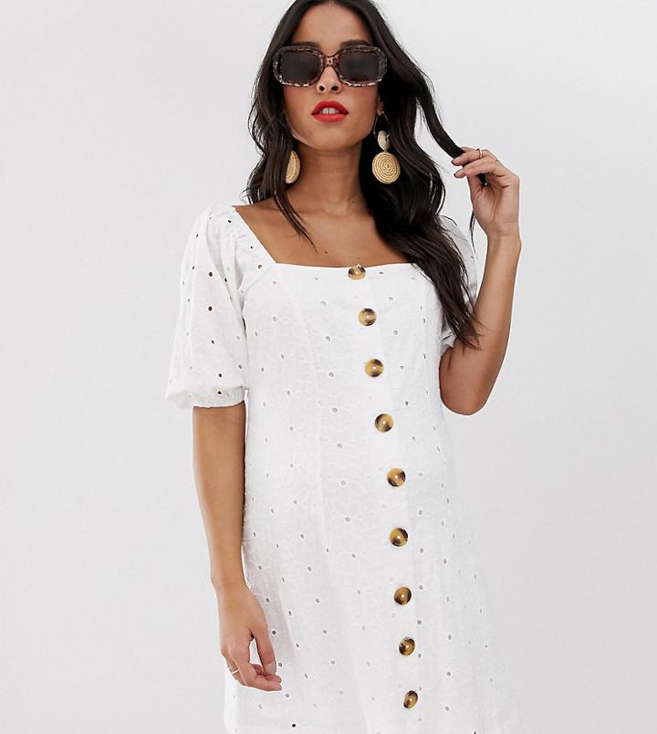 Asos Design Maternity Button Through Broderie Tea Dress-white