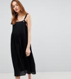 Asos Tall Chuck On Knot Tie Smock Midi Sundress - Black