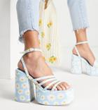 Daisy Street Exclusive Platform Heeled Sandals In Blue Daisy Print