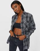 Stradivarius Boyfriend Shirt In Dark Gray Check-grey
