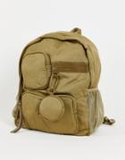 Topshop Nylon Backpack With Multi Pocket In Khaki-green