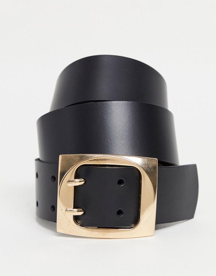 Asos Design Leather Double Prong Waist And Hip Jeans Belt In Black