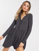 New Look Cardigan Style Smock Mini Dress In Gray-grey