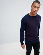 Another Influence Waffle Front Sweater-navy