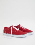 Asos Design Oxford Plimsolls In Red Canvas - Red
