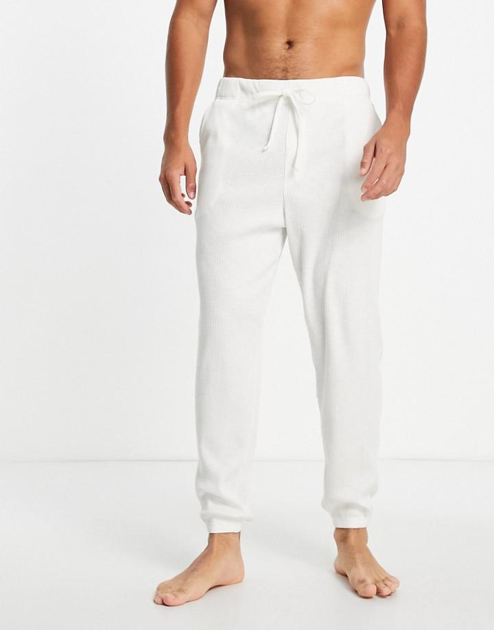 Asos Design Lounge Sweatpants In Cream Ribbed Fabric-green