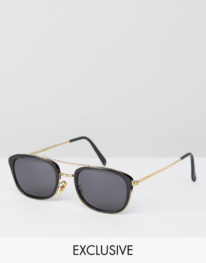Reclaimed Vintage Square Aviator Sunglasses In Black - Black