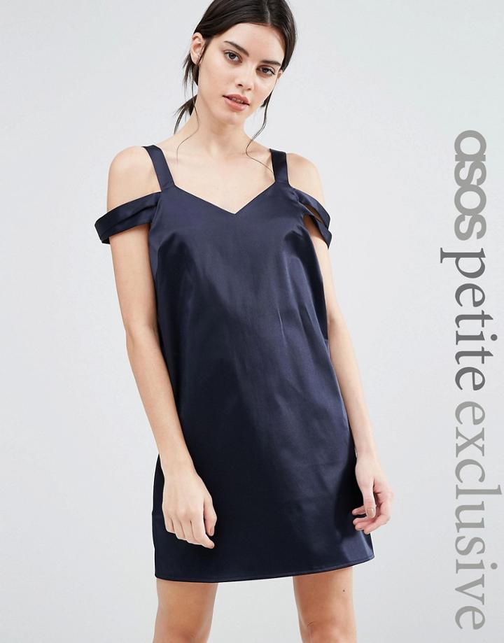 Asos Petite Double Strap Cami Shift Dress In Satin - Blue