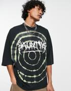 Asos Design Oversized T-shirt In Black Circle Tie Dye With Text Print