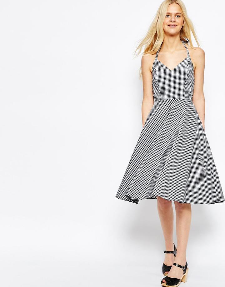 Asos Gingham Picnic Sundress With Tie Back Detail - Black