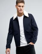 Burton Menswear Navy Jacket With Fleece Collar - Navy