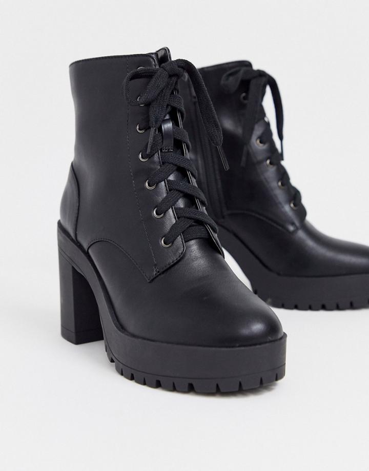 London Rebel Lace Up Platform Boots In Black