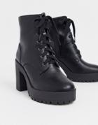 London Rebel Lace Up Platform Boots In Black