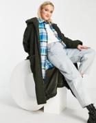 Brave Soul Heavenly Longline Coat In Borg-green