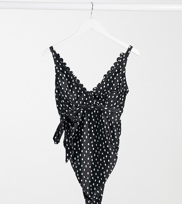 Peek & Beau Maternity Exclusive Scallop Swimsuit In Polka Dot-multi