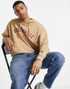 Asos Design Oversized Hoodie In Brown Vintage Wash With Applique City Print