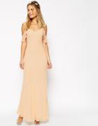 Asos Wedding Bias Cut Maxi Dress With Seams And Frill Sleeves - Cream