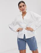 Public Desire X Lissy Roddy Structured Blouse With Puff Sleeve - White