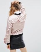 Asos Satin Ruffle Bomber - Pink
