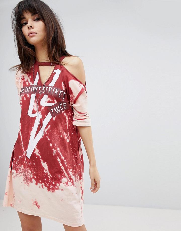 Religion Cold Shoulder T-shirt Dress - Red
