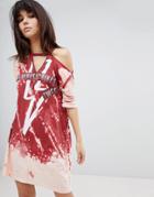 Religion Cold Shoulder T-shirt Dress - Red
