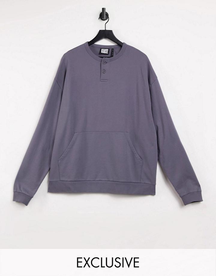 Reclaimed Vintage Inspired Button Detail Sweatshirt In Charcoal-grey