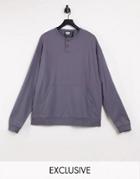 Reclaimed Vintage Inspired Button Detail Sweatshirt In Charcoal-grey