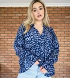 In The Style Plus X Jac Jossa Frill Neck Smock Top In Navy Floral-multi