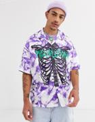 Jaded London Oversized Short Sleeve Shirt In Purple Tie Dye With Ribcage Print