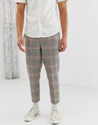 Asos Design Tapered Pants In Brown Check - Brown