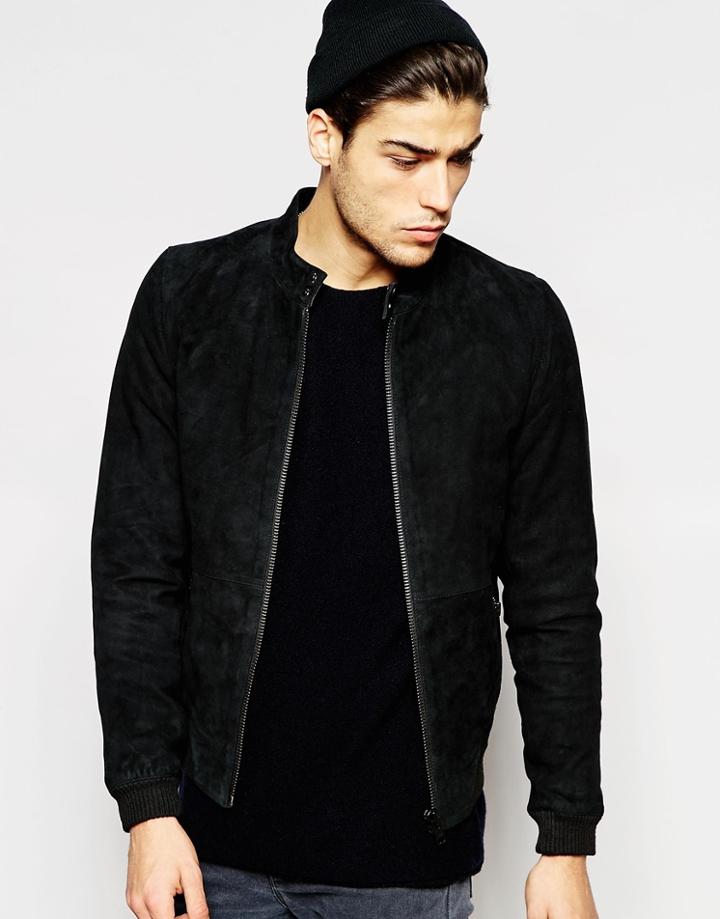 Minimum Suede Bomber Jacket - Black