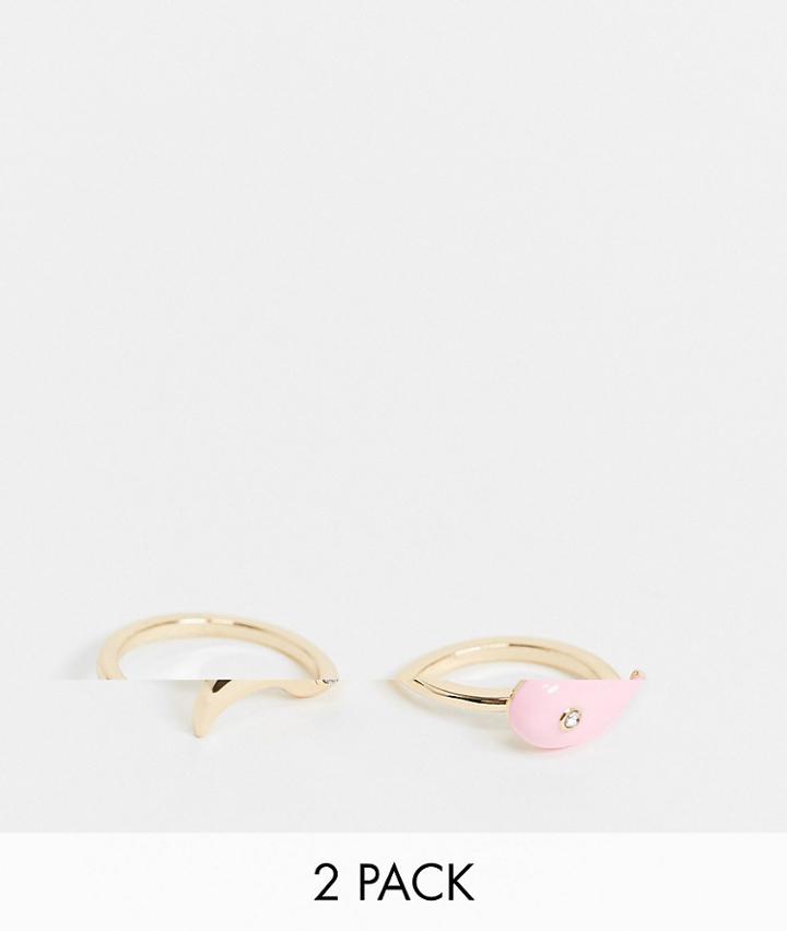 Asos Design Pack Of 2 Rings In Black Enamel Yinyang Design In Gold Tone