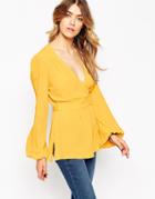 Asos Obi Wrap Ultimate 70s Blouse - Yellow