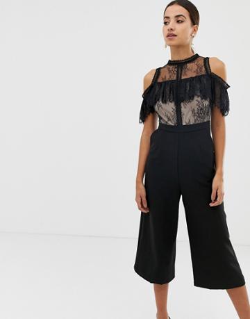 Dolly & Delicious Lace Detail Culotte Jumpsuit - Black