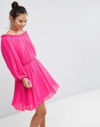 Asos Pleated Off Shoulder Dress - Pink