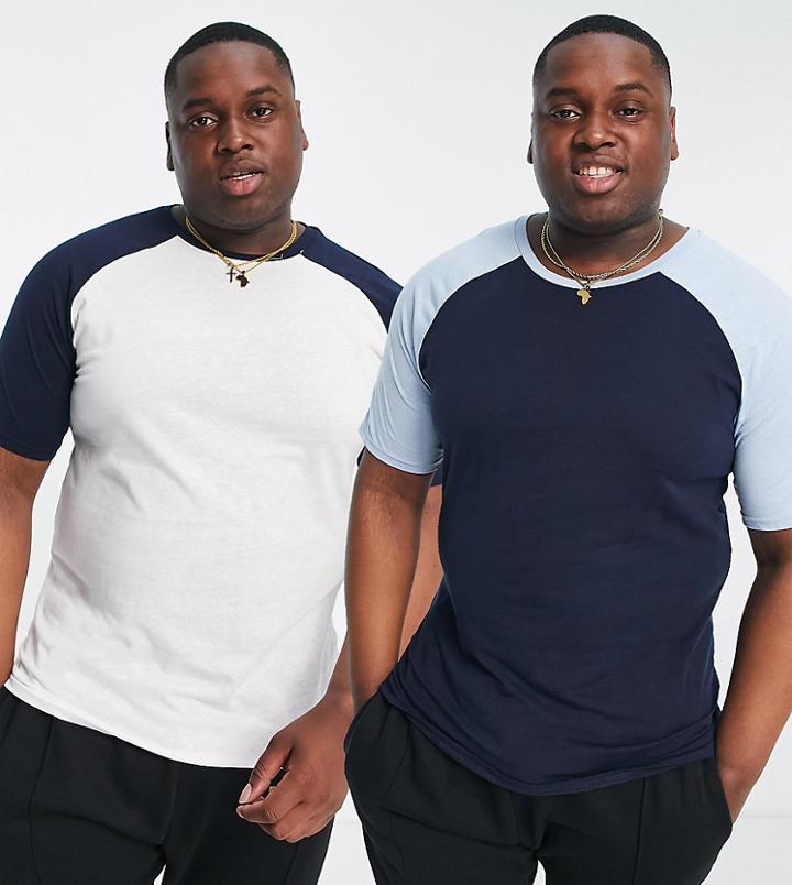 Threadbare Plus 2 Pack Raglan T-shirt In Navy Blue & White Navy-multi